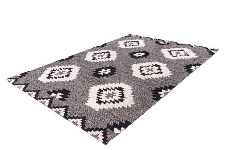 Kurzflor Teppich Yori Grau Ethno-Design 80 x 150 cm