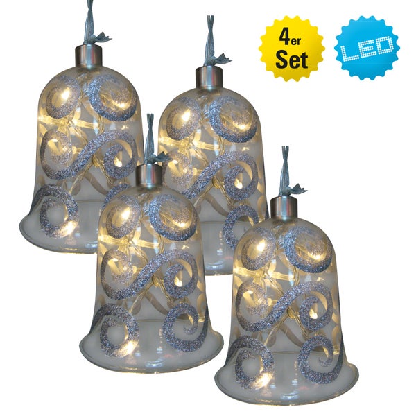 Vierer-Set LED-Weihnachtsglocken mit silbernen Dekorationen