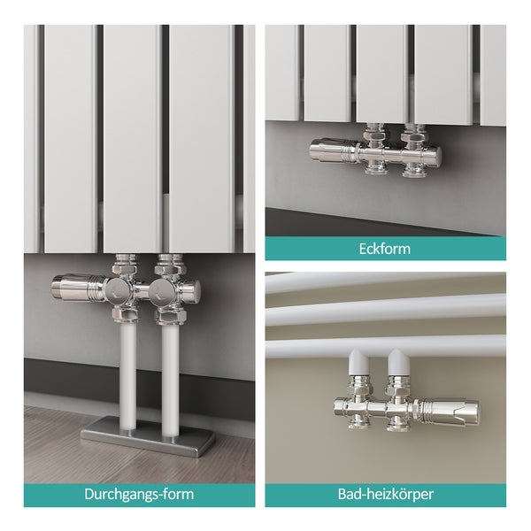 EMKE Multiblock Heizkörperthermostat-Set für Heizkörper, 2 STÜCK SET, Anschlussarmatur und Ventil mit Thermostat, Chrom