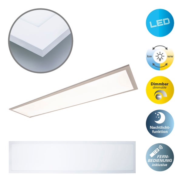 LED Panel-Deckenleuchte NICO, funktionelle Deckenleuchte aus Metall und Kunststoff in weiß, mit festverbauten LED und vielen Funktionen, ideal für Büro, Praxis oder Werkstatt, ca. 119,5 cm lang