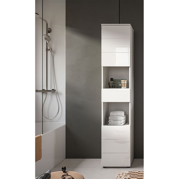 Vira Hochschrank Bad 1 Schublade 2 Türen 2 Fächer weiß Hochglanz, weiß. 38 X 34 X 190 cm