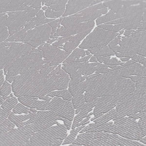 Nahaufnahme einer grauen Tapete mit Rissmuster