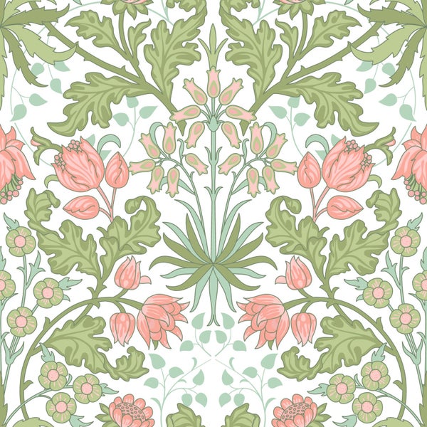 ESTAhome Tapete Blumenmuster im Jugendstil Grün und Rosa - 50 x 900 cm - 131179