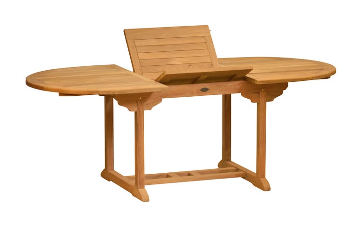 Teak Sitzgruppe 6 Hochlehner klappbar 1 Tisch oval ausziehbar 150 x 100 cm im Set