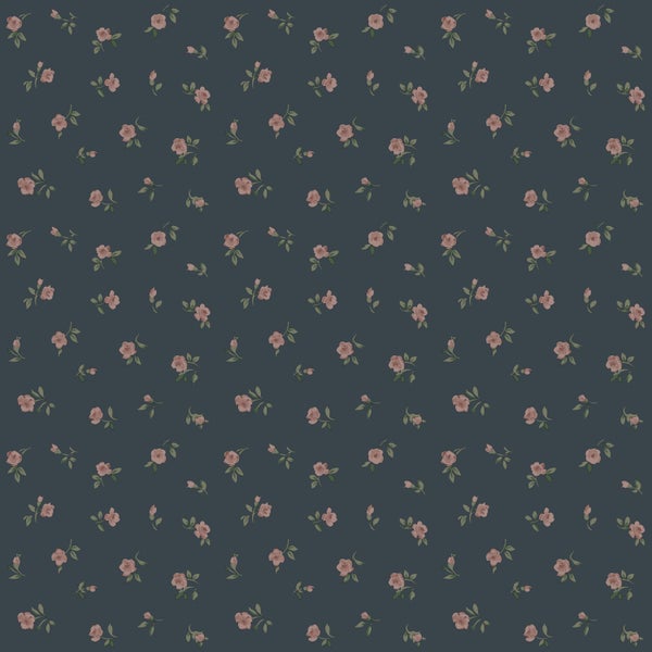 ESTAhome Tapete Blumenmuster Dunkelblau und Rosa - 50 x 900 cm - 139836