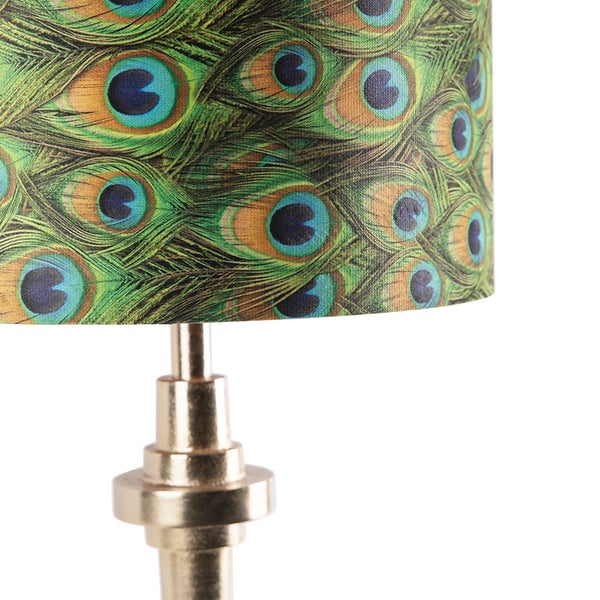 Art Deco Tischlampe Gold Samt Schatten Pfau Design 40 cm - Diverso