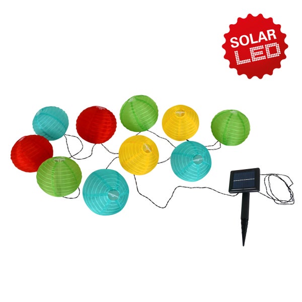 LED Textil-10er-Solar-Lichterkette bunt , für Außen, Lichterkette - Metall und Kunststoff und Textil , bunt, mit integrierter LED