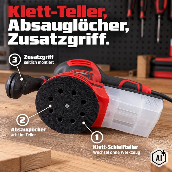 Hecht Multifunktionswerkzeug mit Zubehörset inklusive Schleifplatte, Sägeblättern und Zusatzhandgriff für vielseitige Heimwerkerarbeiten.