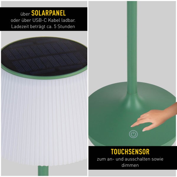 LED Leuchte EMMI für Außen und Innen, Tischlampe aus Metall und Kunststoff, mit fest verbauten LEDs, LED Tischlampe für Balkon, Terrasse, Garten, Wohnzimmer, Wintergarten, ca. 38 cm hoch