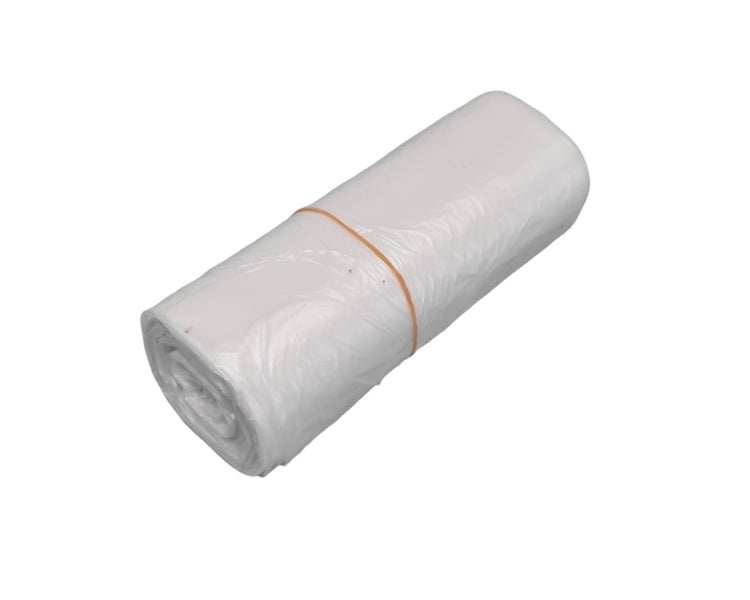 Rolle Müllbeutel aus weißem Kunststoff.