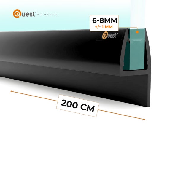 Quest Profile Duschdichtung schwarz für Glasstärken von 6 bis 8 Millimeter, Länge 200 Zentimeter.