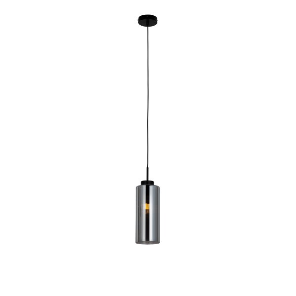 Art Deco Hängelampe schwarz mit Rauchglas - Laura