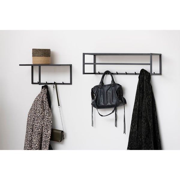 Seaford Wandgarderobe 1 Regal 7 Haken schwarz. 77 X 28 X 22 cm