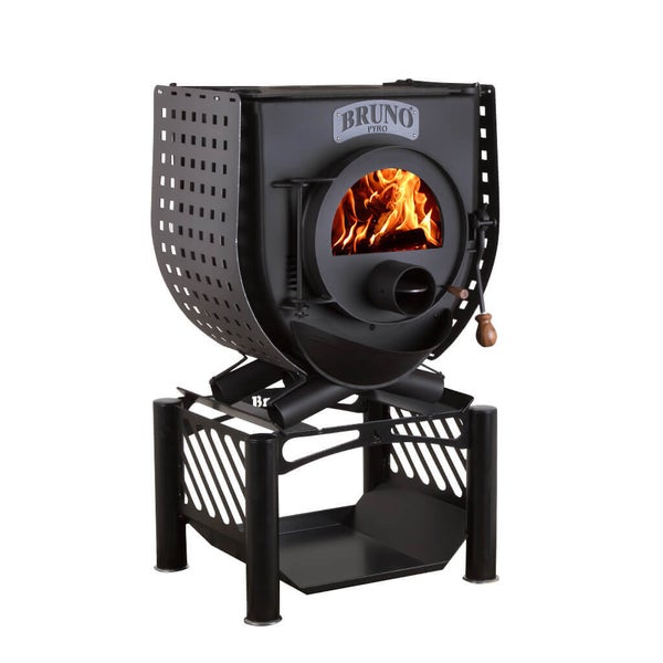 Bruno Pyro Holzofen mit Stahlgehäuse und Holzfeuer