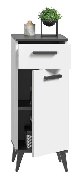 Rocket Badschrank 1 Tür, 1 Schublade weiß,grau. 34 X 31 X 87 cm