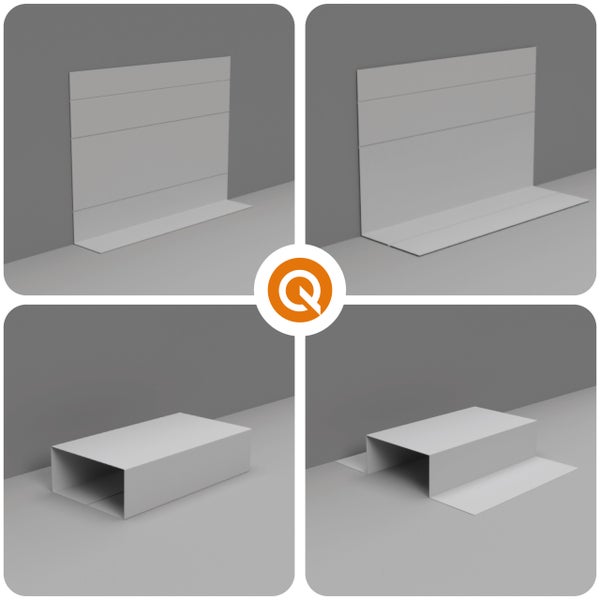 Vier Ansichten einer Sockelleiste zur Wandmontage