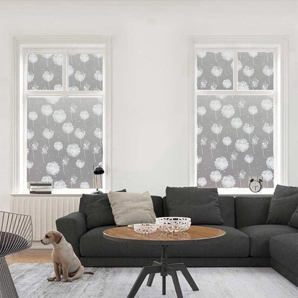 Simple Fix Fensterfolie 45 x 300 cm - Sichtschutzfolie Fenster Folie, Isolierfolie - Fensterfolie Blickdicht Selbsthaftend - Löwenzahn
