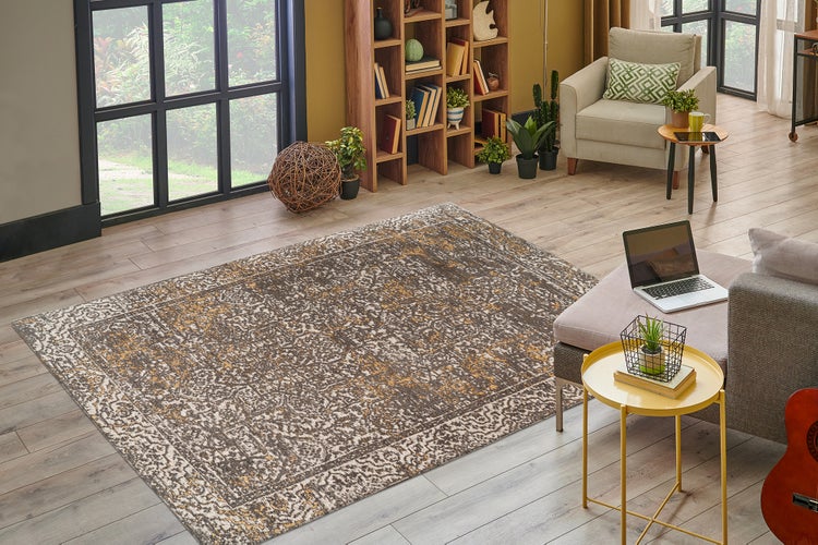 Kurzflor Teppich Galada Beige Vintage, Used-Look 80 x 150 cm