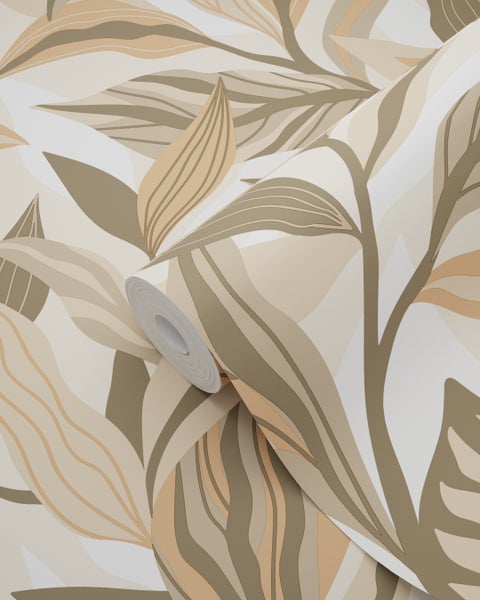 ESTAhome Tapete tropische Blätter Beige - 50 x 900 cm - 131039