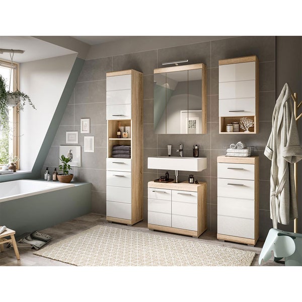 Xonox.home Hängeschrank Lambada BxHxT 37 x 79 cm x 24 cm Frontfarbe weiß hochglanz / Korpus Eiche