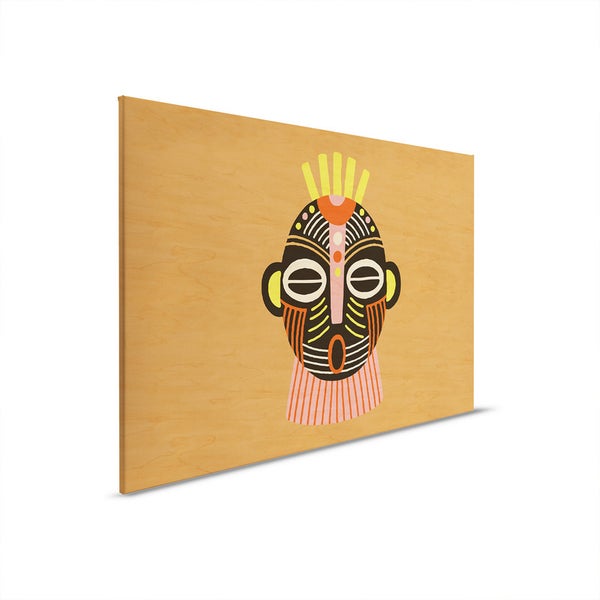 Dekorative Holztafel mit afrikanischer Maske als Wandbild