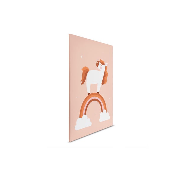 Leinwandbild mit Einhorn auf Regenbogen Motiv