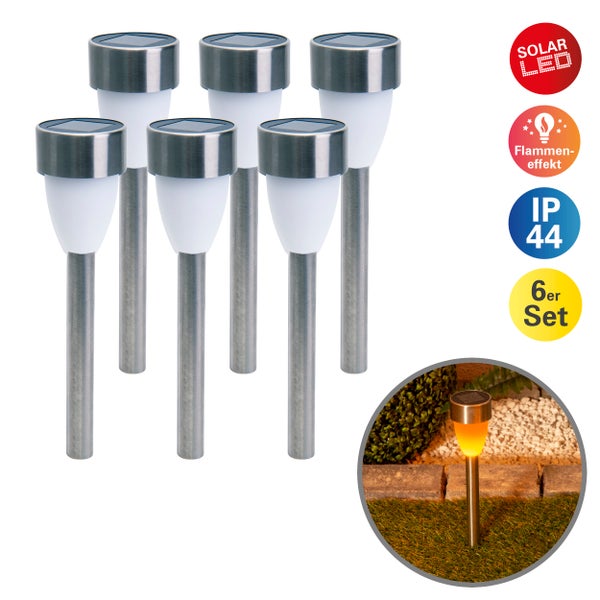 Sechserpackung Solar LED Gartenleuchten mit Flammeneffekt