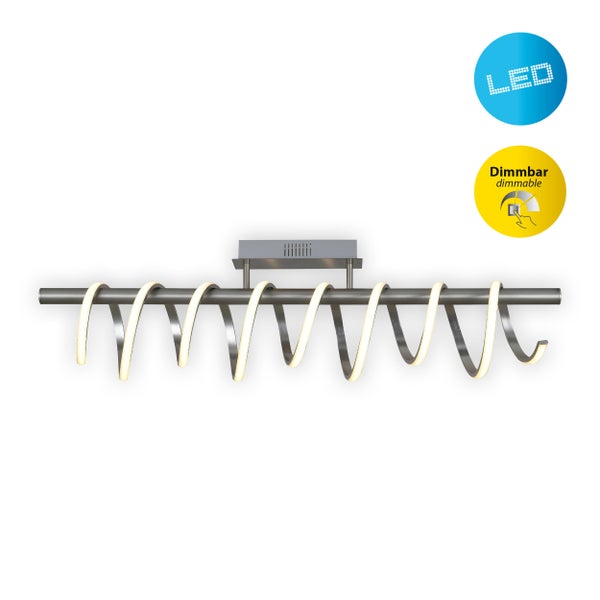 LED Deckenleuchte BELLEZA, moderne Deckenlampe aus Metall und Kunststoff in Nickel matt und  Weiß, mit fest verbauten LEDs, 100cm lang. Die ideale Beleuchtung für Wohnzimmer, Esszimmer oder Küche.