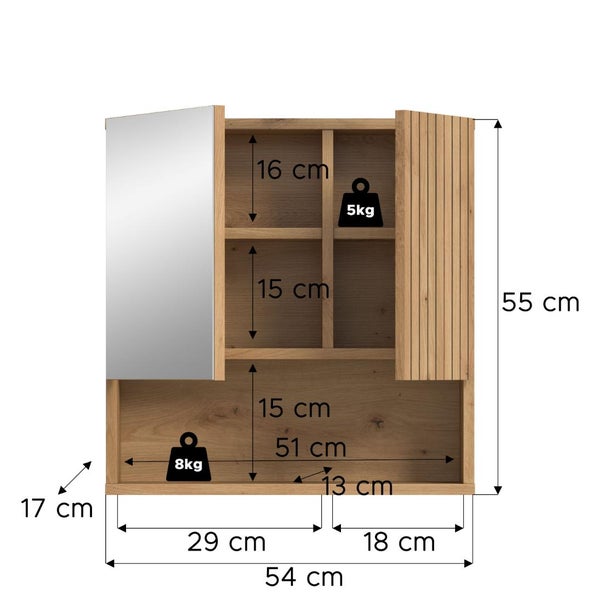 Waschbeckenunterschrank mit Spiegel und Maßen
