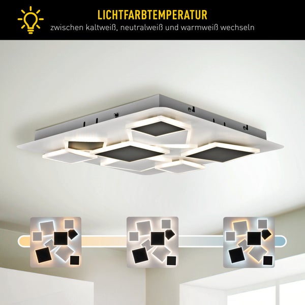 Deckenleuchte mit einstellbarer Farbtemperatur zwischen kaltweiß, neutralweiß und warmweiß.