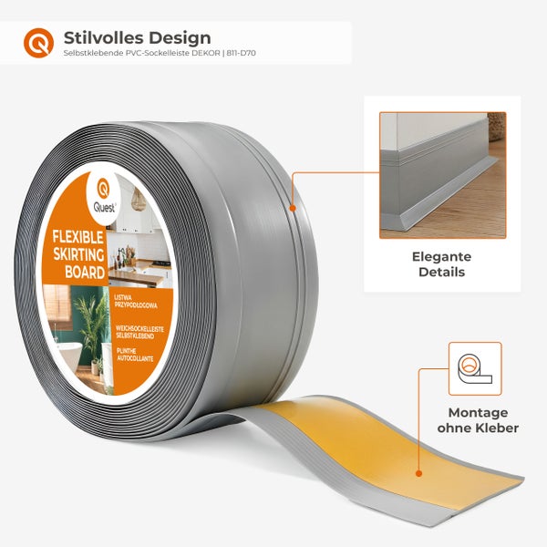 Selbstklebende PVC Sockelleiste in Rollenform fuer einfache Montage ohne Kleber fuer Boden und Wand Abschluss