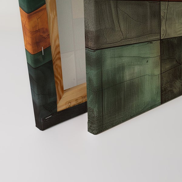 Detailansicht einer Leinwand mit abstraktem Design und Holzrahmen