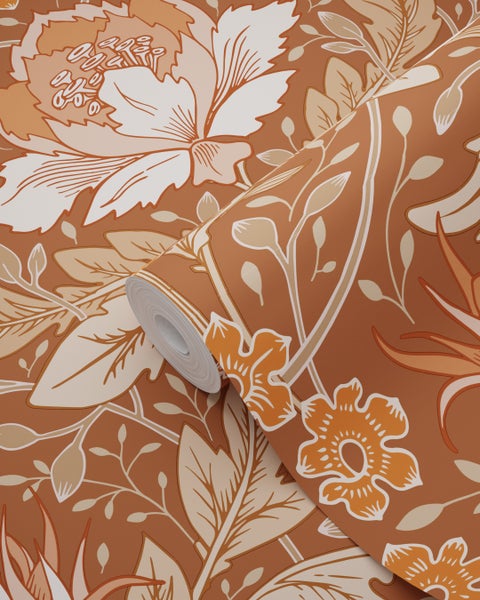 ESTAhome Tapete Blumenmuster im Jugendstil Terrakottabraun - 50 x 900 cm - 131080