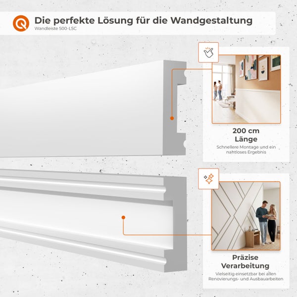 Wandleiste 500-LSC zur Wandgestaltung mit Anwendungsbeispielen für Innenraumdekoration und präzise Montage.