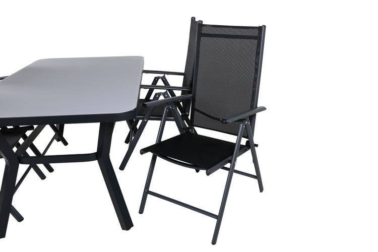 Virya Gartenset Tisch 90x160cm und 4 Stühle Break schwarz, grau. 90 X 160 X 74 cm