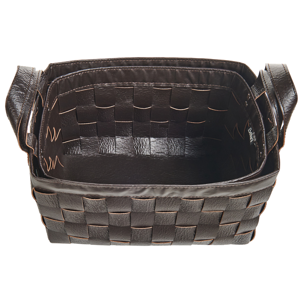 Aufbewahrungskorb-Set aus geflochtenem Kunstleder mit Griffen