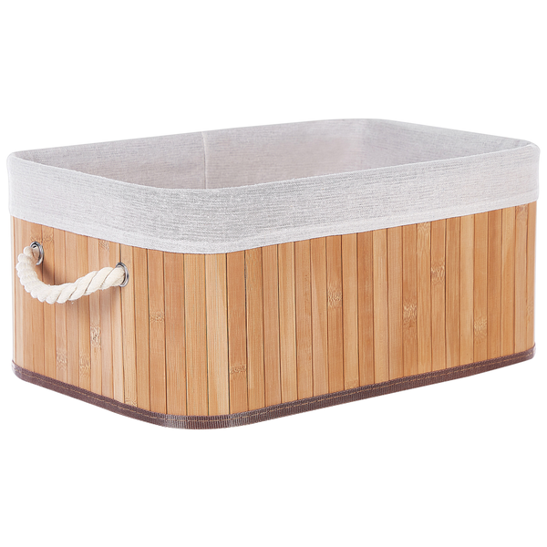 Aufbewahrungskorb aus Bambus mit Stoffeinsatz und Seilgriffen