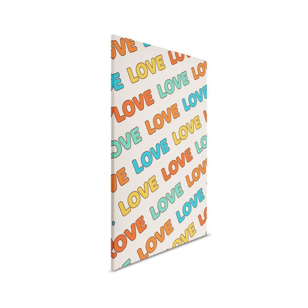 Dekorative Leinwand mit dem Wort Liebe in verschiedenen Farben