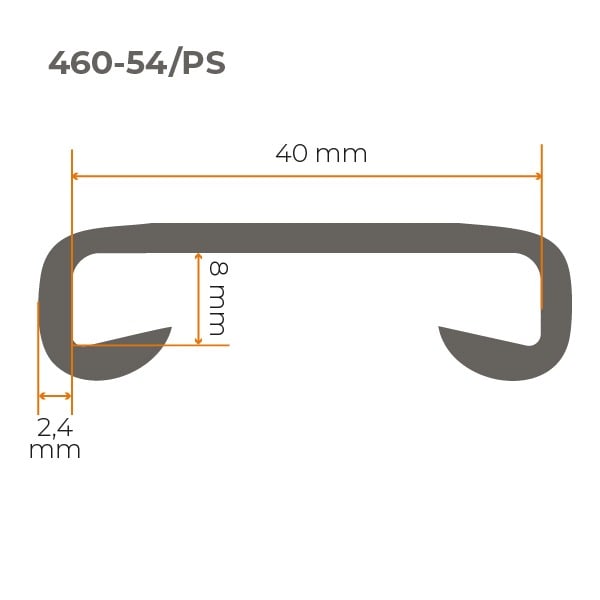 Profilquerschnitt mit Abmessungen 40 mm Breite, 8 mm Höhe und 2,4 mm Materialstärke