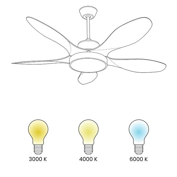 Deckenventilator mit unterschiedlichen Farbtemperaturen