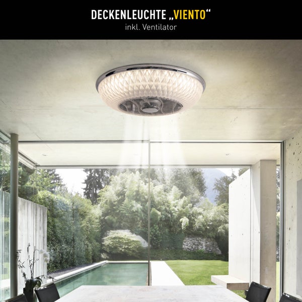 LED Deckenleuchte VIENTO mit Ventilator,  aus Metall und Kunststoff, mit integrierten LEDs, Beleuchtung für Wohnräume oder Büro
