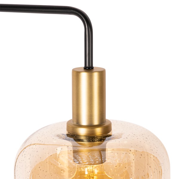 Design-Stehleuchte schwarz mit Messing und bernsteinfarbenem Glas – Zuzanna