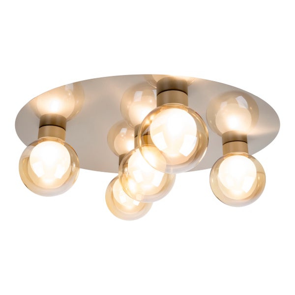 Deckenleuchte mit mehreren runden Glaslampenschirmen