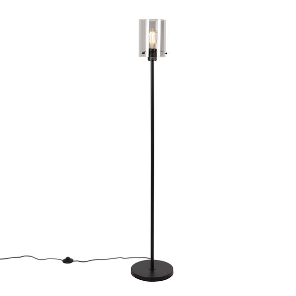 QAZQA - Design Stehleuchte I Stehlampe I Standleuchte I Lampe I Leuchte schwarz mit Rauchglas - Kuppel I Wohnzimmer I Schlafzimmer - Stahl Länglich - LED geeignet E27