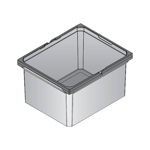 Rechteckige Stapelbox aus Kunststoff in Grau mit verstärktem Rand.