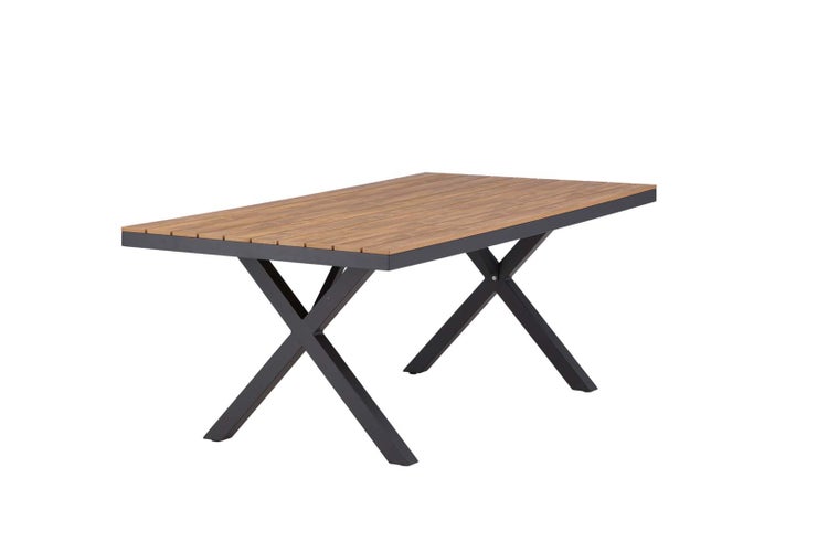 Gartentisch mit Holzplatte und Metallgestell