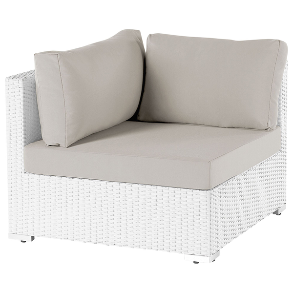 Garten Ecksofa mit Tisch 4-Sitzer SANO rechtsseitig modular Polyrattan Weiß