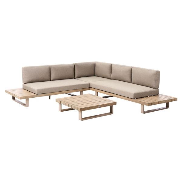 Gartenset mit Ecksofa, Beistelltischen und Couchtisch für den Außenbereich