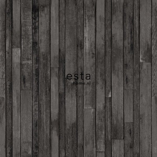 ESTAhome Tapete Holz-Optik Schwarz - 53 cm x 10.05 m - 138815