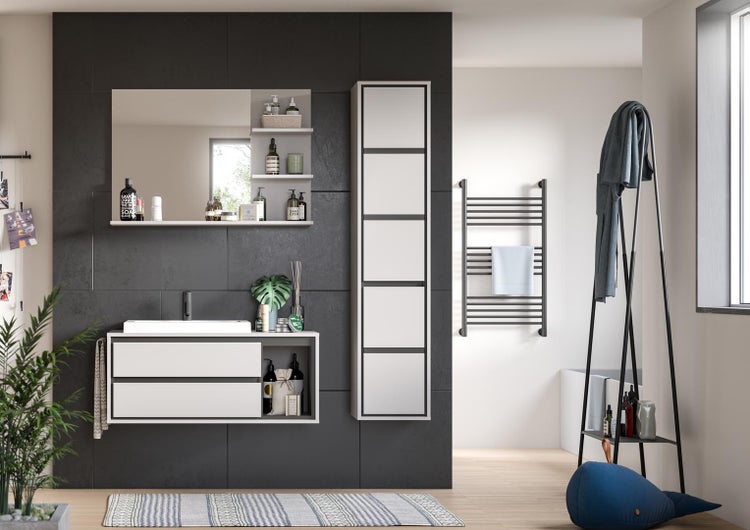 Jaru Badmöbelset 100cm grau,schwarz. 100 X 48 X 192 cm